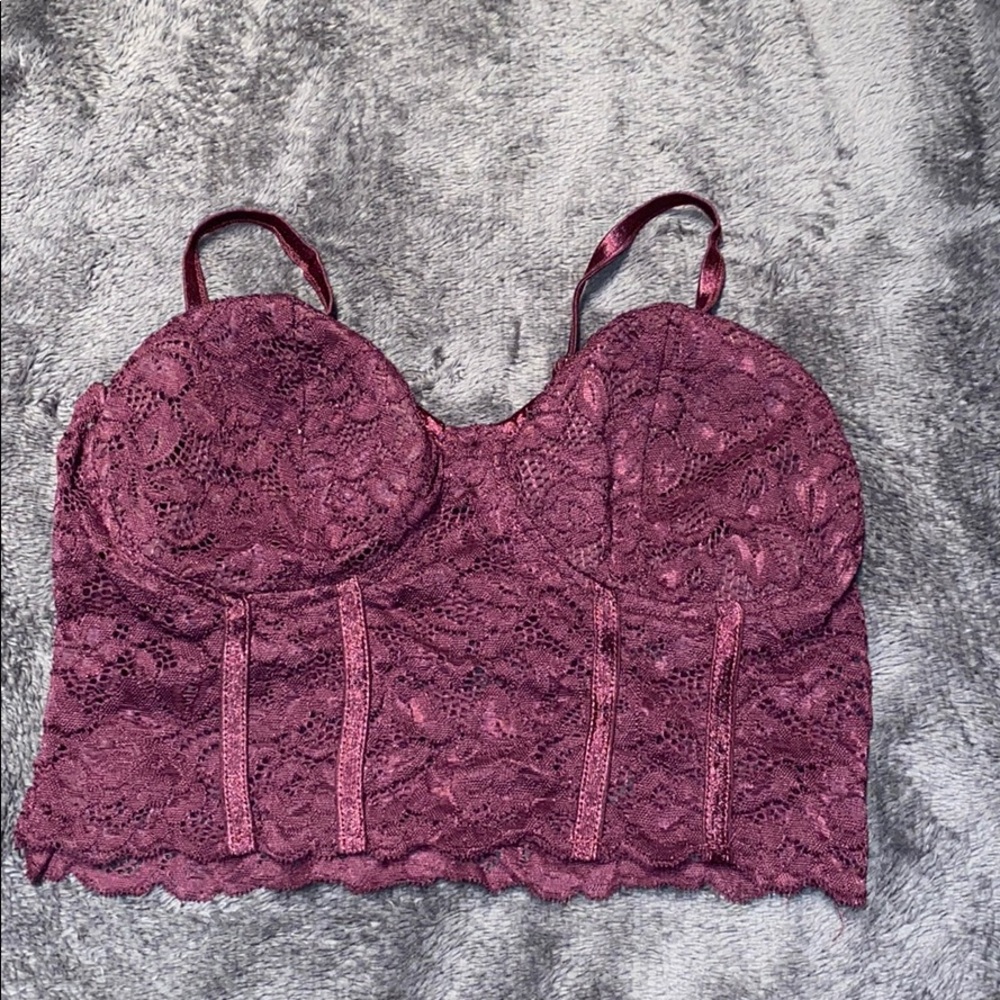 Burgundy lace bralette with includes padding